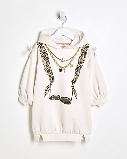 Mini Girls Beige Hooded Sunglasses Dress