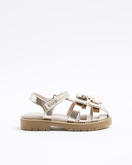 Mini Girls Gold Bow Sandals