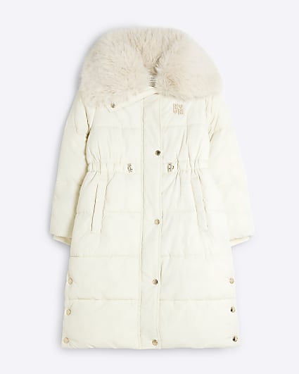 Girls Cream Longline Padded Jacket