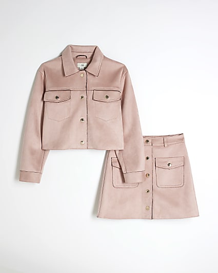 Girls Pink Suede Jacket Set