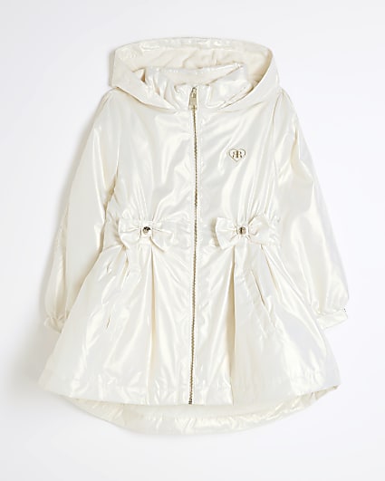 Girls Cream Cinched Frill Raincoat