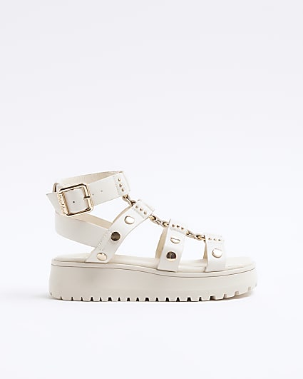 Girls Cream Studded Gladiator Sandals