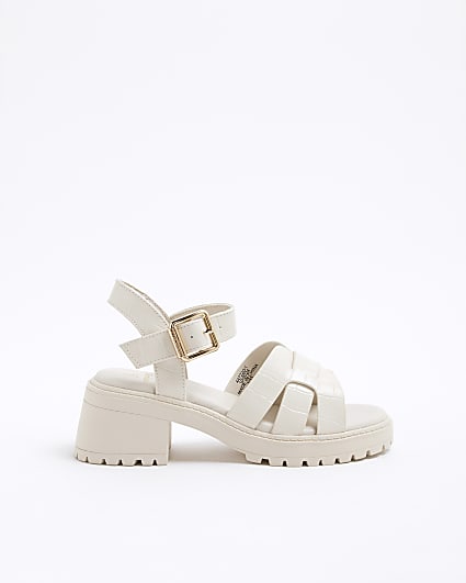 Girls Cream Faux Leather Weave Wedge Sandals