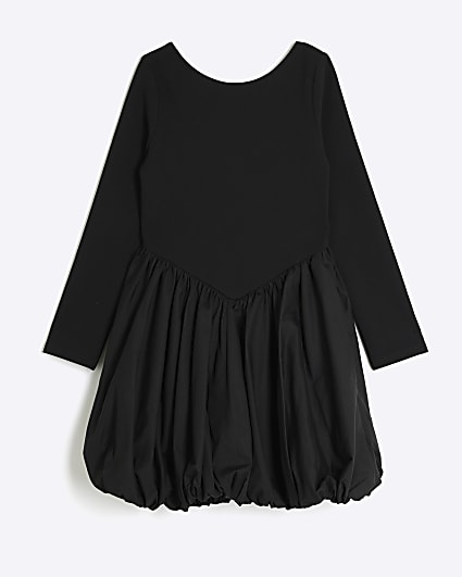 Girls Black Scuba Bubble Hem Dress