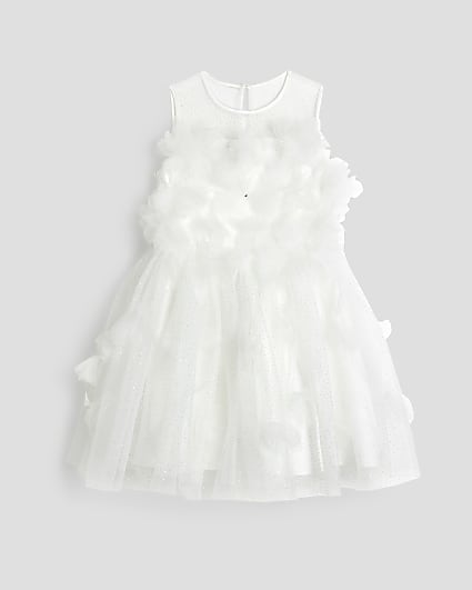 Girls White Rose Embellished Prom Dress