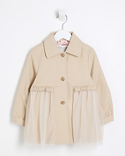 Mini Girls Beige Tulle Trench Coat