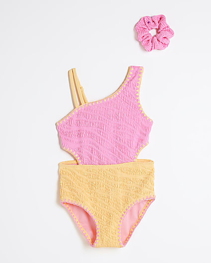 Girls Pink Zebra Textured Swimsuit Set