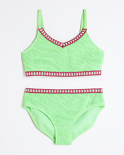 Girls Green Blanket Stitch Bikini Set