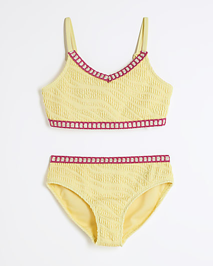 Girls Yellow Blanket Stitch Bikini Set