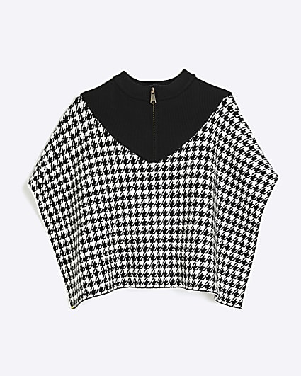 Girls Black Dogtooth Poncho