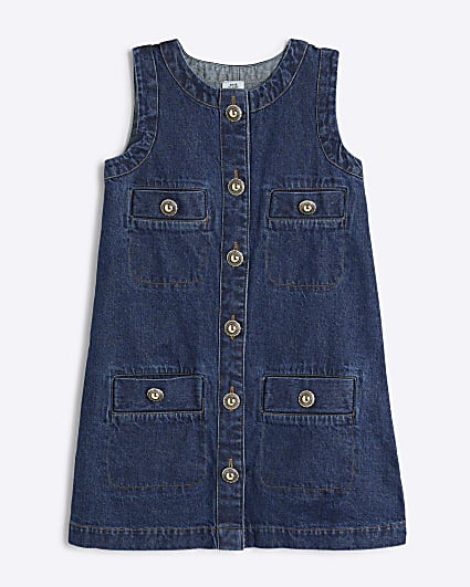 Girls Blue Denim Button Shift Dress