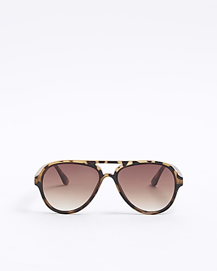 Girls Brown Tortoise Aviator Sunglasses