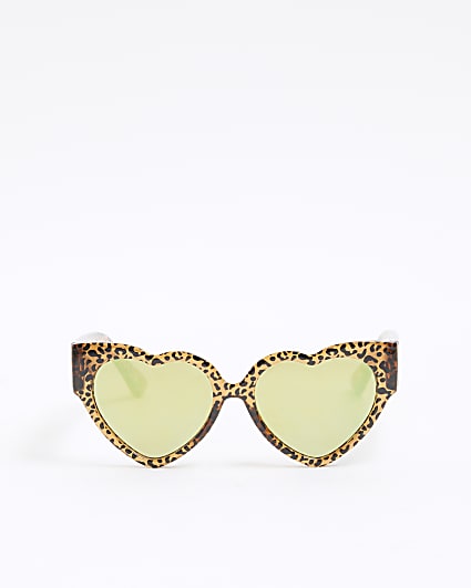 Mini Girls Brown Leopard Heart Sunglasses