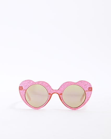 Mini Girls Red Glitter Heart Sunglasses