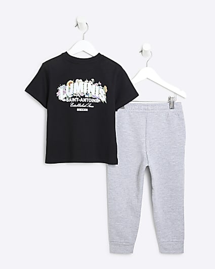 Mini Boys Black Floral Luminis Jogger Set