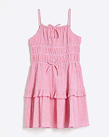 Girls Pink Tiered Shimmer Beach Dress