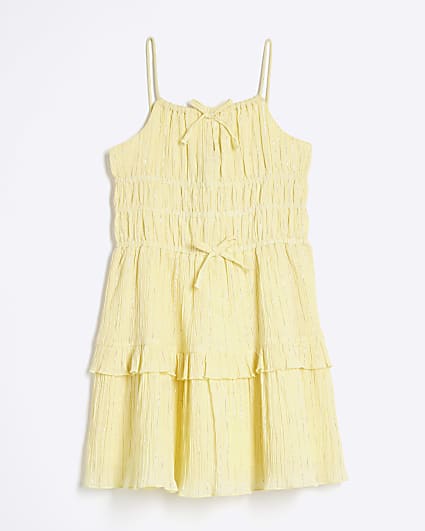 Girls Yellow Tiered Shimmer Beach Dress