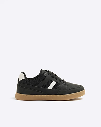 Boys Black Faux Leather Mesh Trainers