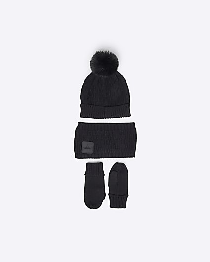 Mini Boys Black Hat Scarf Gloves Bundle