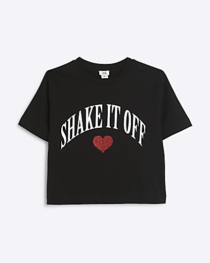 Girls black shake it off glitter t-shirt