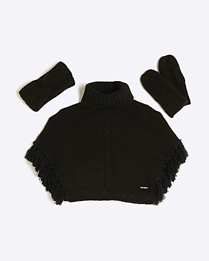 Mini Girls Black Knitted Poncho Bundle