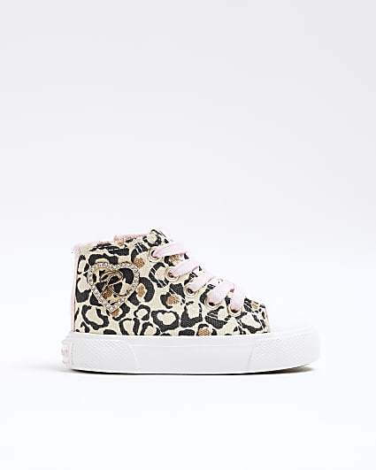 Mini Girls Beige Leopard Hi Top Trainers