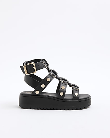 Girls Black Stud Gladiator Sandals