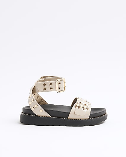 Girls Beige Studded Chunky Strapped Sandals