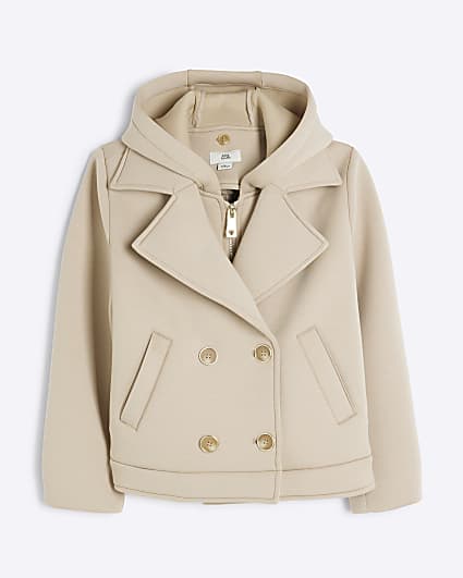 Girls Beige Hybrid Padded Peacoat