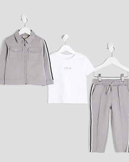 Mini Boys Grey Taped Jacket 3 Piece Set