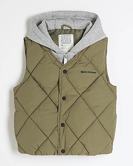 Boys Khaki Hybrid Hooded Padded Gilet