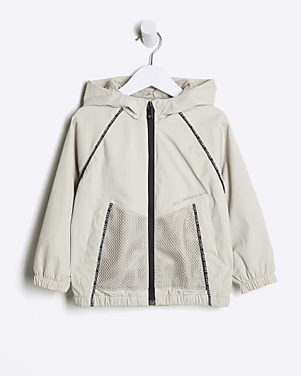 Mini Boys Beige Sporty Piped Jacket