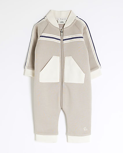Baby Boys Beige  Taped All In One Outfit
