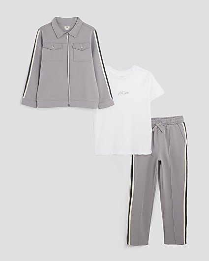 Boys Grey Taped Jacket 3 Piece Set
