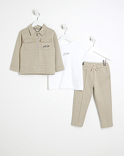 Mini Boys Stone Textured Shirt 3 Piece Set