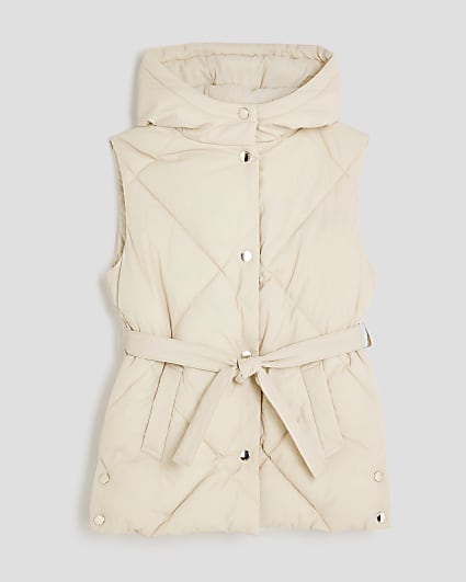 Girls Cream Belted Gilet
