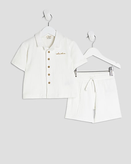 Mini Boys White Textured Shirt Set