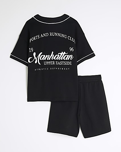 Boys Black Baseball Shirt And Shorts Set