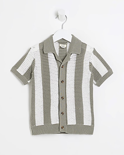 Mini Boys Green Stripe Polo Shirt