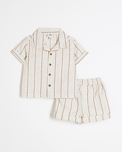 Baby Boys White Red Stripe Shirt Set