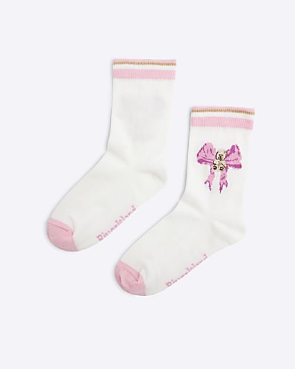 Girls Cream Bow Bear Christmas Socks