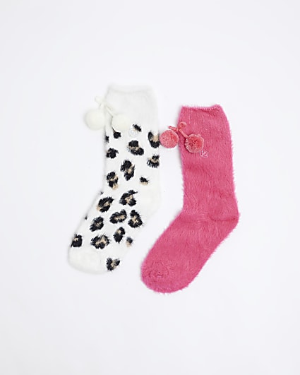 Girls Pink Leopard Cosy Socks Set