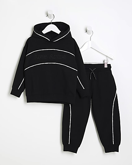 Mini Boys Black Piped Tracksuit Set