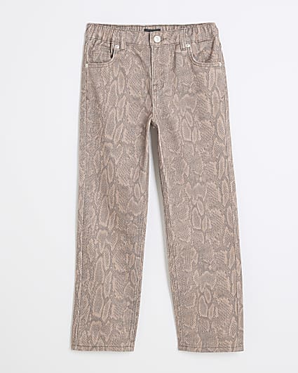 Girls Brown Denim Snake Jeans