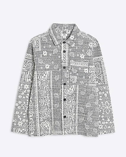 Boys Grey Paisley Tapestry Long Sleeve Shirt