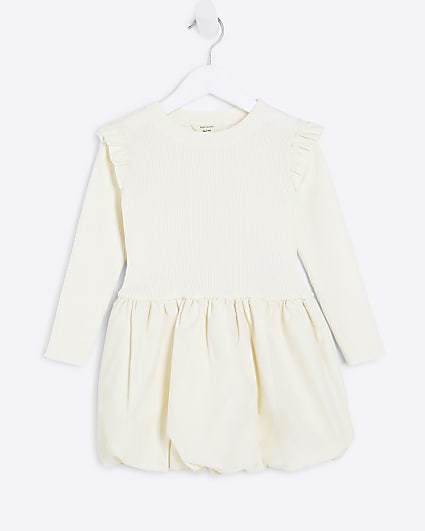 Mini Girls Cream Bubble Hem Dress