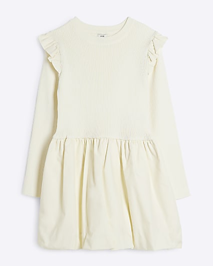 Girls Cream Bubble Hem Dress