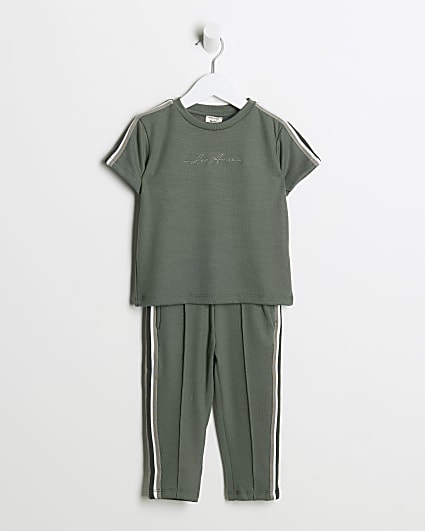 Mini Boys Khaki Tape T-Shirt And Joggers Set