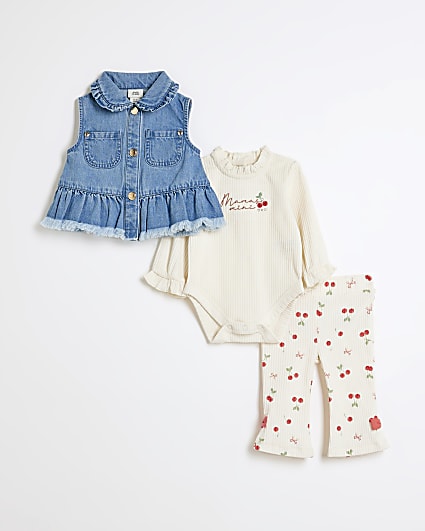 Baby Girls Blue Denim Gilet Cherry Set