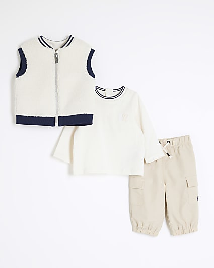 Baby Boys Beige Borg Gilet Set